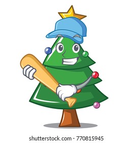 Playing baseball Christmas tree character cartoon
