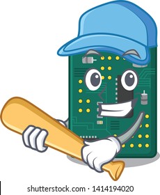Playing baseball circuit board pcb isolated with mascot