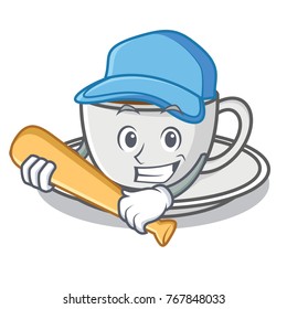 Playing baseball coffee character cartoon style