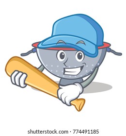Playing baseball colander utensil character cartoon