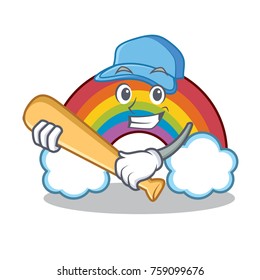 Playing baseball colorful rainbow character cartoon