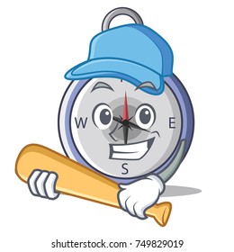 Playing baseball compass character cartoon style