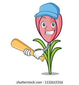 Playing baseball crocus flower character cartoon