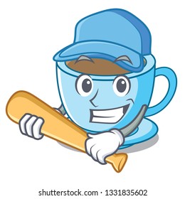Playing baseball cup of delicious cartoon milk tea