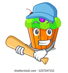 Playing baseball cupcake shape cartoon the delicious one