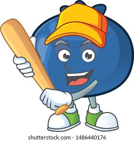 Playing baseball cute and fresh blueberry fruit character cartoon.