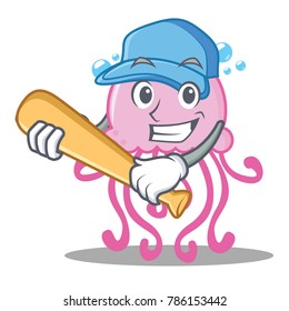 Playing baseball cute jellyfish character cartoon