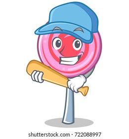 Playing baseball cute lollipop character cartoon