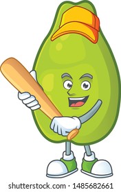 Playing baseball cute papaya on a white background