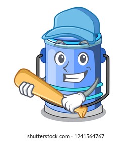 Playing baseball cylinder bucket Cartoon of for liquid