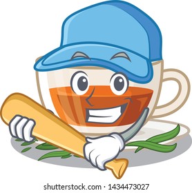 Playing baseball darjeeling tea isolated in the cartoon
