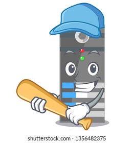 Playing baseball data server next the cartoon computer