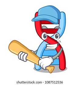 Playing baseball dna molecule character cartoon