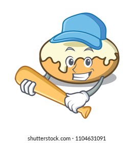 Playing baseball donut with sugar character cartoon