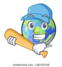 Playing baseball earth in the shape on character