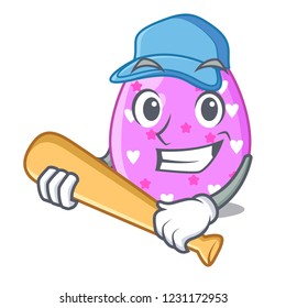 Playing baseball easter egg cartoon clipping on path