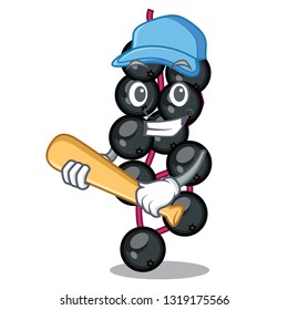 Playing baseball elderberry fruit above wooden table cartoon