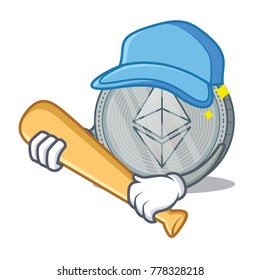 Playing baseball Ethereum coin character cartoon