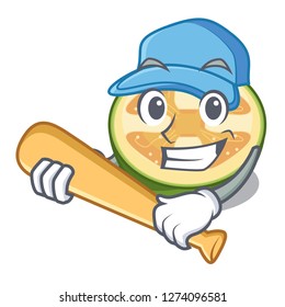 Playing baseball feijoa fruit in a cartoon basket