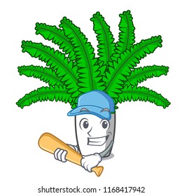 Playing baseball fern frond frame decoration on cartoon