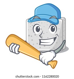 Playing baseball feta cheese character cartoon