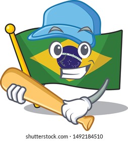 Playing baseball flag brazil in the cartoon shape