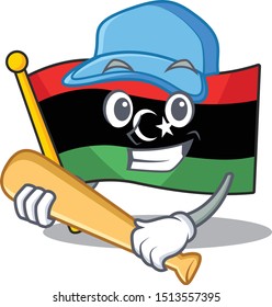 Playing baseball flag libya mascot shaped on character