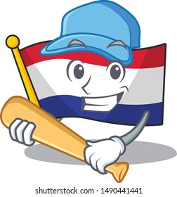 Playing baseball flag netherlands isolated in the character