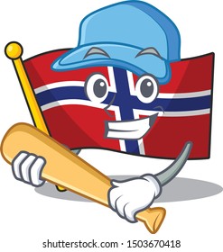Playing baseball flag norway character shaped on cartoon