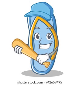 Playing Baseball flip flops character cartoon