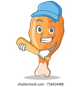 Playing baseball fried chicken character cartoon vector illustration