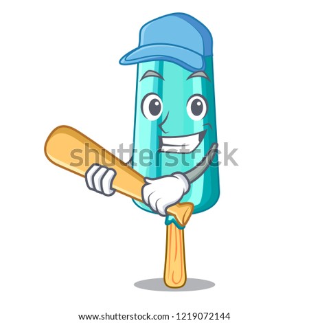 Playing baseball fruit ice cream on stick cartoon