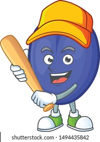 Playing baseball fruit prunes cartoon on white background.