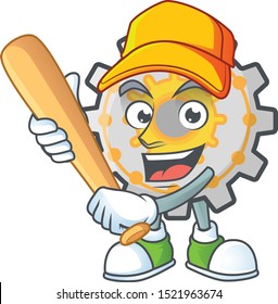 Playing baseball gear machine cartoon character mascot style