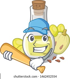 Playing baseball grape seed oil in a cartoon