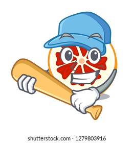 Playing baseball grapefruit in a cartoon fruit basket