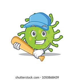 Playing baseball green bacteria character cartoon