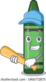 Playing baseball green crayon above character wooden table