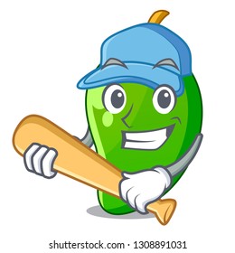 Playing baseball green mango in basket of cartoons