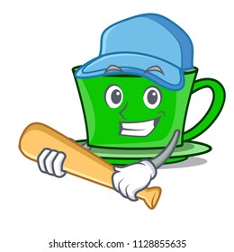 Playing baseball green tea character cartoon