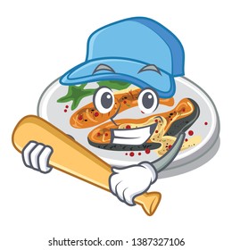 Playing baseball grilled salmon isolated in the mascot
