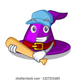 Playing baseball with hat in the shape mascot