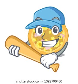 Playing baseball hawaiian pizza isolated in the character