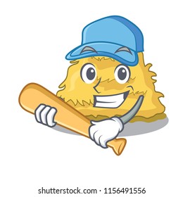 Playing baseball hay bale character cartoon