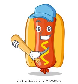 Playing Baseball Hot Dog Cartoon Character