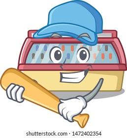 Playing baseball ice cream freezer isolated the mascot