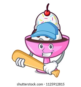 Playing baseball ice cream sundae character cartoon