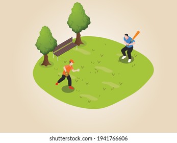 Playing baseball isometric 3d vector concept for banner, website, illustration, landing page, flyer, etc.