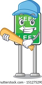 Playing baseball Keep Left road sign mascot isolated cartoon
