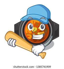 Playing baseball kimchi tighe served in mascot bowl
